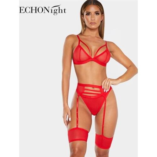 Echonight Transparent Lingerie 3 Piece Set Sexy Underwear Set Women Bra and Panties Sets Lace Bra and Party Set Dropshipping