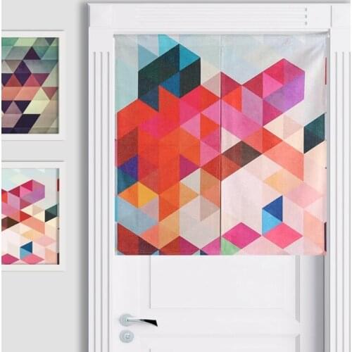 Retro Triangle Geometric Graphic Linen Door Curtain Study Home Decor Bedroom Tapestry Kitchen Curtain