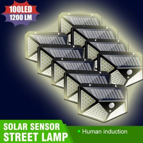 100 LED Solar Power Lamps Outdoor Light Waterproof With Motion Sensor Four-sided Floodlight For Garden Decoration Energy-saving