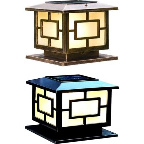 LED Solar Retro Lantern Pillar Light Outdoor Porch Column Lamp Garden Fence Decoration Outdoor Lighting Supplies