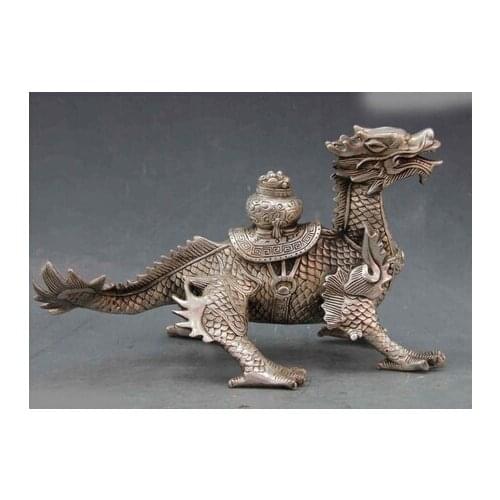Decoration Tibet copper silver 6.5 Chinese Folk White Copper Silver Fengshui Lucky Wealth Treasure bowl Dragon SD 506