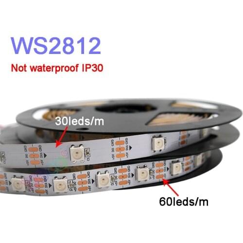 5m/lot WS2812B Smart led pixel strip;DC5V 30/60 pixels/leds/m;WS2812 IC;WS2812B/M,IP30/IP65/IP67,Black/White PCB