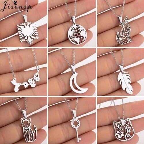 Vintage Bohemia Gold Chain Stainless Steel Necklaces for Women Men Cute Leaf Moon Fox Key Pendant Choker Collar Jewelry Gift