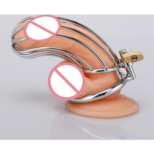 High Quality 304 Stainless Steel Male Chastity Lock Curved Ventilation Penis Cage Metal Blocking Cage Metal Penis Lock keyed