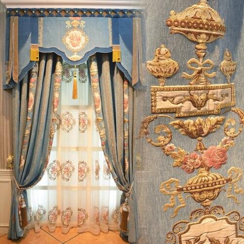 High-end Curtain European Style Shading Chenille Embroidery Luxury Finished Product Curtains for Living Dining Room Bedroom