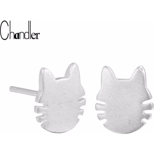 Chandler Brand Cute Cat Kitty Stud Earring For Women K-pop Brushed Plain Brinco Daughter Kids Birthday Gifts