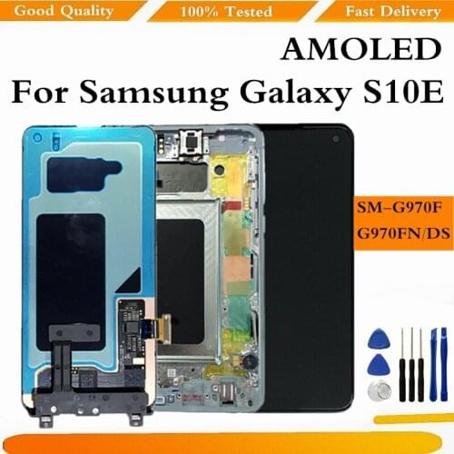 AMOLED LCD For SAMSUNG S10E G970F Display Touch Screen Digitizer Replacement With Frame For Samsung Galaxy S10E G970F/DS Display