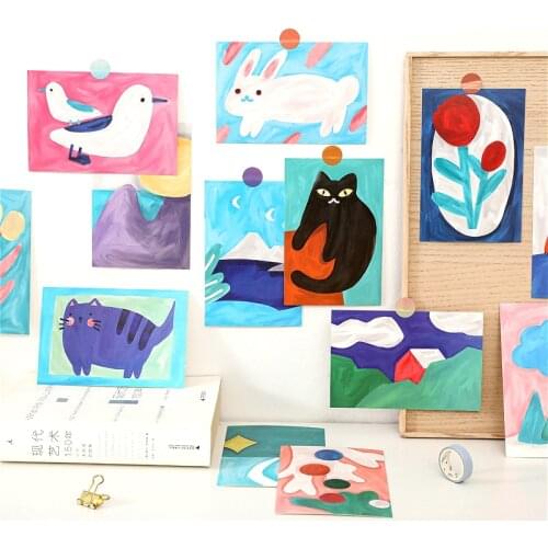 15pcs Cute Kids Painting Decorative Cards DIY Girl Room Greeting Paper Postcard Album Photo Props Wall Sticker Stationery Gift