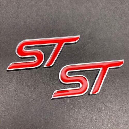 2pc Metal Red ST Front Grille Sticker Car Head Grill Emblem Badge Chrome Sticker for FORD FIESTA FOCUS MONDEO Auto Car Styling