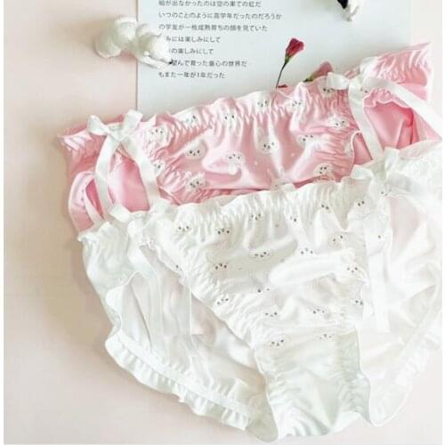 2020 New 2nd Shipping Free M L Lovely Cute Lolita Kawaii Pink Rabbits Blue cats Ruffles Panties Underwear Brief Lingerie