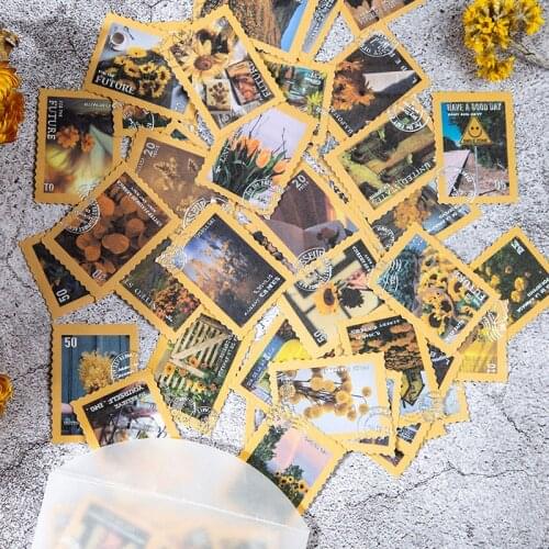 50 Pcs Floral Plants Landscape Postage Stamps Vintage Sticker Pack Cute Decals For Laptops Phone Scrapbooking