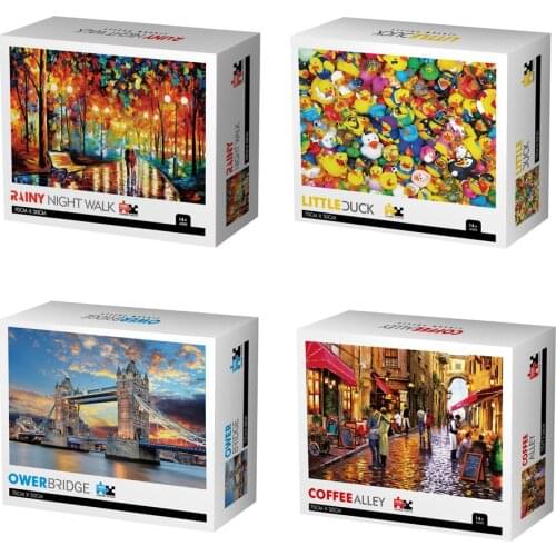 Abstract Painting 1000 PCS Intention Jigsaw Puzzle OWER Bridge Rainy Night Walk Coffee Alley Difficult Educational Toys