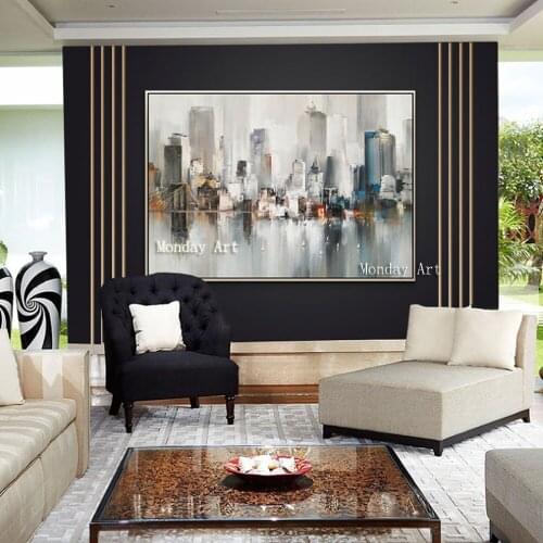 Large Hand Painted Oil Painting On Canvas Wedding decoration Abstract Art Home Decor Hang Picture city picture wall art painting