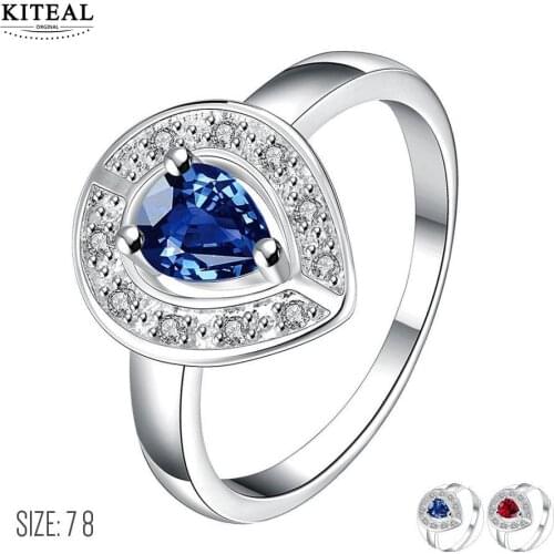 Charm 7ct Water Drop Cut Created Blue/red clear crytal Ring Women Party Set Solid Silver Size 7 8 Luxury Hot Sale