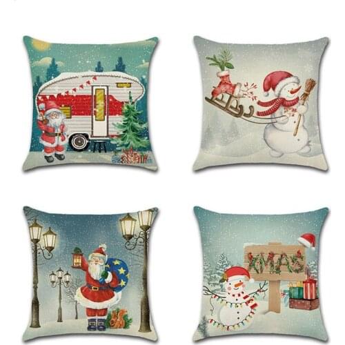 Santa Claus Elk Cushion Cover Pillowcase Sofa Christmas Pillowcase Pillow Covers Decorative Polyester Pillowcase 45x45cm