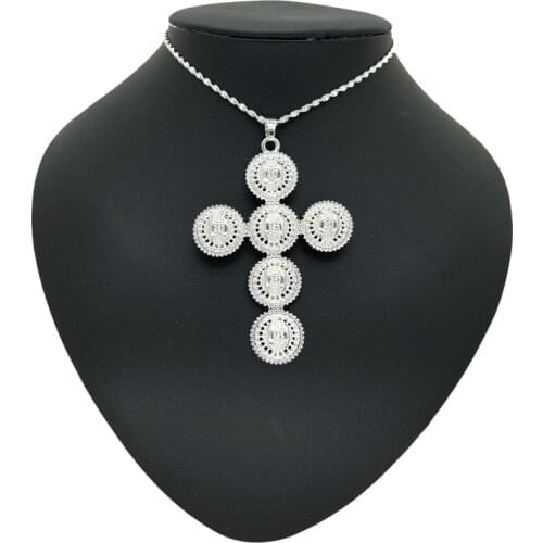 Ethiopian Cross Big Cross Pendant & Necklace For Women Men Silver Color African Jewelry Eritrea Party Gift