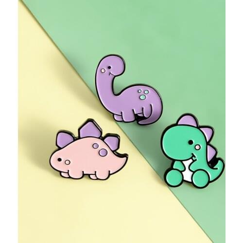 Dinosaurs Park Tyrannosaurus Enamel Pins Cute Green Purple Pink Animal Cartoon Bagdes Fashion Clothes Jewelry Brooches for Frien