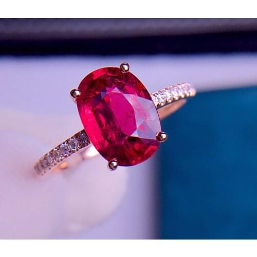 E623 Solid 18 K Gold Jewel Natural Red Tourmaline Gemstones 2.3ct Diamonds Female Rings for Women Fine Ring