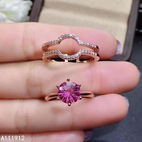 KJJEAXCMY fine jewelry natural pink topaz 925 sterling silver adjustable gemstone women Combination ring support test luxury
