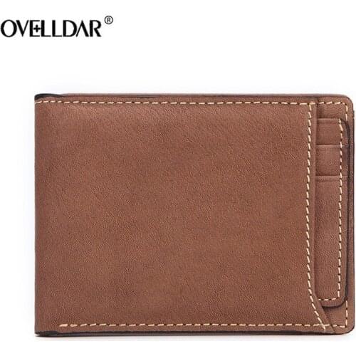 Mens Short Genuine Leather Wallet Small Retro Cow Leather Wallet Brief Wallet Short Oil Wax Leather Wallet Photo Holder