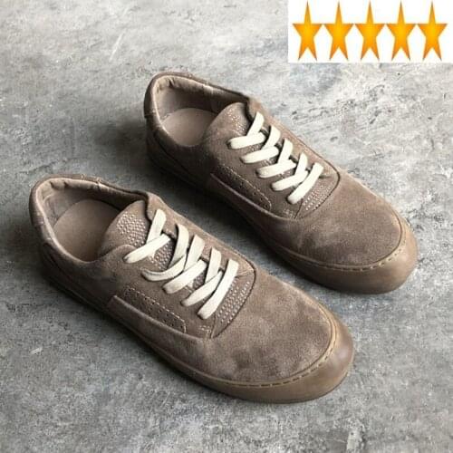 Leather Summer New Breathable Genuine Comfort Mens Sneakers Korean Round Toe Lace Up Flat Male Nubuck Casual Shoes
