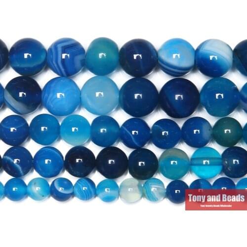 Natural Stone Banded Blue Lace Agates Round Loose Beads 4 6 8 10 12MM Pick Size For Jewelry Making