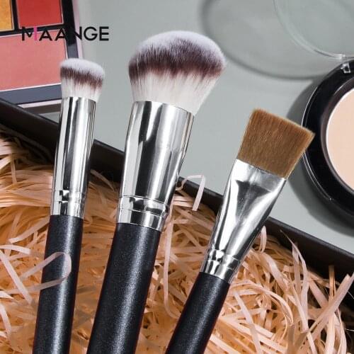 MAANGE 3Pcs Black Makeup Brush Kit Foundation Mask Concealer Brush Cosmetic Beauty Make Up Brushes Travel Tool Synthetic Hair