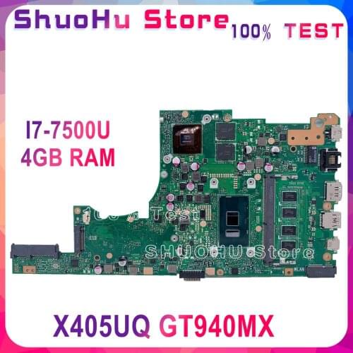 KEFU X405UA For ASUS X405U X405UN X405UR X405URR X405URP X405UQ X405UF Laptop Motherboard Tested original I7-7500U 4GB RAM GT940