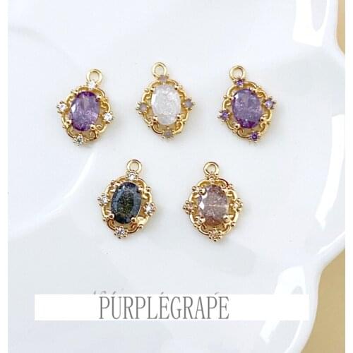 Copper plated 18K gold retro diamond-encrusted zircon necklace bracelet DIY light luxury earring accessories pendant