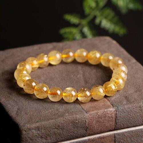 Trendy 9mm Natural Rutilated Quartz Handmade Crystal Beaded Womens Bracelets on Hand Fine Jewelry Accessories Wholesale YBR414