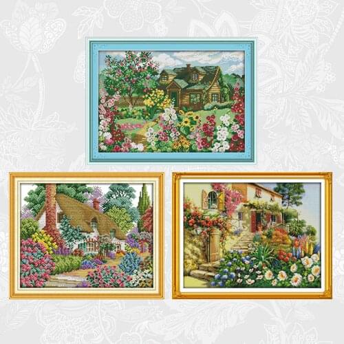 Joy sunday Garden Villa series Aida Cross-stitch Count Print Canvas Cross Stitch kit DIY Handmade Needlework Embroidery Set