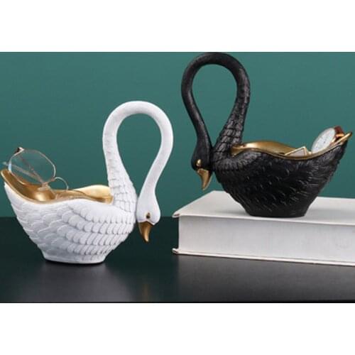 Nordic Modern Swan Statue Luxury Animal Figurine Desk Key Storage Box Container for Home Office Living Room Wedding Gift