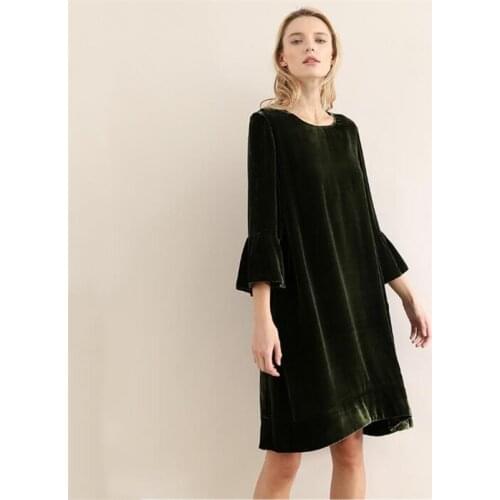 New 2020 Autumn Elegant Women Dress High Quality Solid Casual Three Quarter Sleeve Dress Plus Size Velvet Dress M-7XL