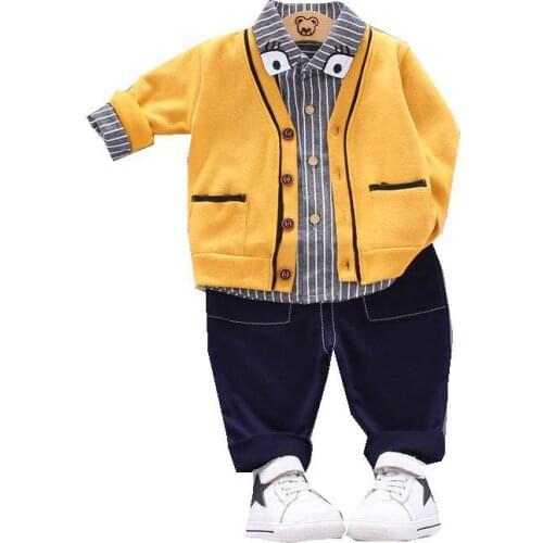 New Spring Autumn Boys Baby Girls Casual Striped Clothing Kids Jacket Shirt Pants 3Pcs/Sets Children Cartoon Cotton Tracksuits