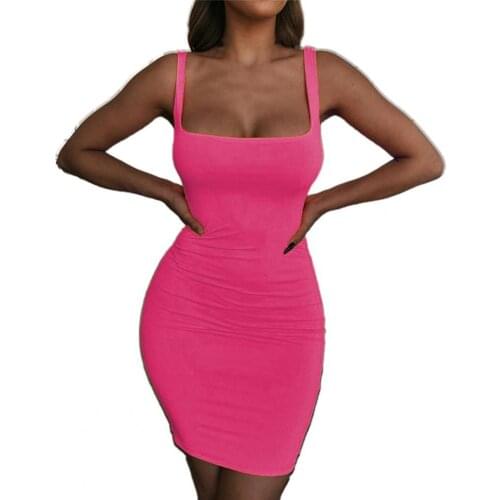 Bodycon Dress Square Neck High Stretchy Summer Autumn Slim Solid Color Sling Dress Clubwear Bodycon Dress