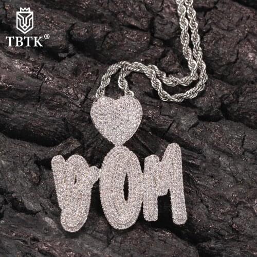 TBTK Customized Necklace Lovely Heart Clasp & Doulble Layer Cursive Iced Out CZ Name Letter Pendant Hiphop Jewelry Best Gift