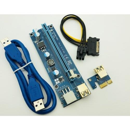 50PCS Golden VER009S Riser PCI-E PCI Express Molex 6Pin to SATA 1X 16X Riser Card Adapter USB 3.0 Cable LED for BTC Miner Mining