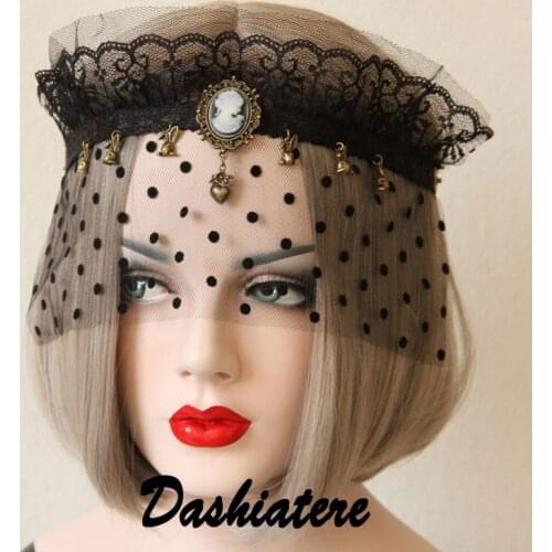 Halloween Crown Easter Rabbit Pendant Headband Black Dots Veil Eye Mask Hair Accessories Gothic Lolita Party Prom Jewelry