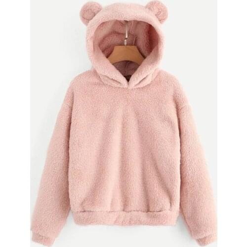 Fluffy hoodies Women kawaii Sweatshirt cute bear ear cap Autumn Winter Warm pullover Long Sleeve outwear Fleece coat moletom new