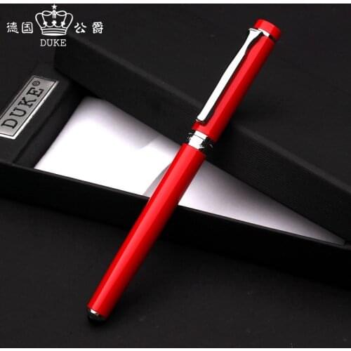 High Quality duke p3 Fountain Pen red silver School Student Office Stationery new ink pens