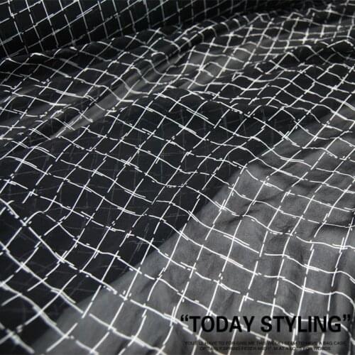 LEO&LIN 12 M Plaid Black Large Wide Silk Georgette Chiffon Clothing Fabric DIY Patchwork Tissue