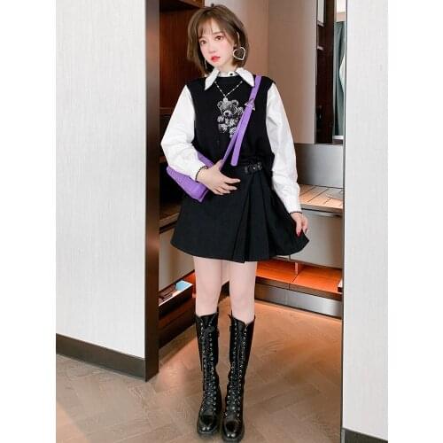 High waisted and slim, leather with loops and pleats A New winter style of womens skirt High Quality New Fashion