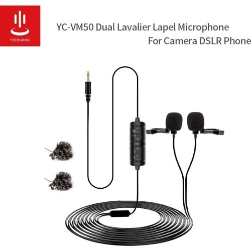 YICHAUNG VM50 Dual Lavalier Microphone Clip-on Lapel Microphone Mini Collar Condenser Mic for Camera DSLR Phone PC Laptop