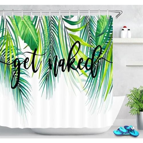 Green Tropical Plant Tree Leaf Shower Curtain Fabric Washable Get Naked Funny Bathroom Curtains High Quality Waterproof Durable