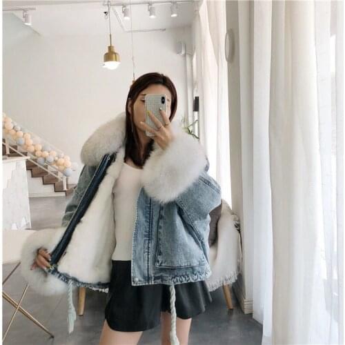 NEW 2020 winter velvet thick denim jacket female big fur collar Korean locomotive lamb coat female student short coat XXXL 4XL