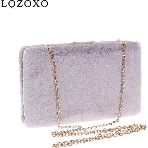Rabbit Fur Women Evening Bags Flap Design Party Handbags Metal Party Wedding Bridal Day Clutch Purse Bags