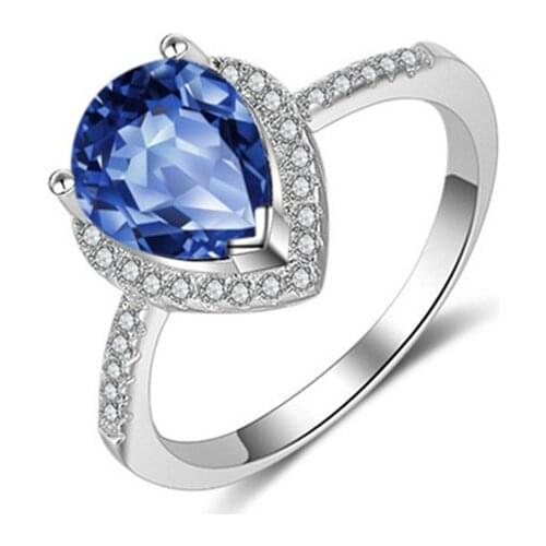 Rings For Women Fine Luxury Jewelry 100% Authentic 925 Sterling Silver Water Drop Shape Ring Wedding Engagement Anillos Mujer