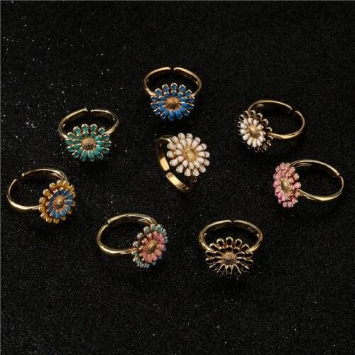 Candy Color Copper Drop Oil Flowers Rings Retro Irregular Geometric Open thin Adjustable Ring for Women Lover Party Jewelry