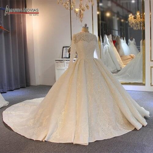 Robe de soiree hot sale muslim wedding dress full lace cover beading dress