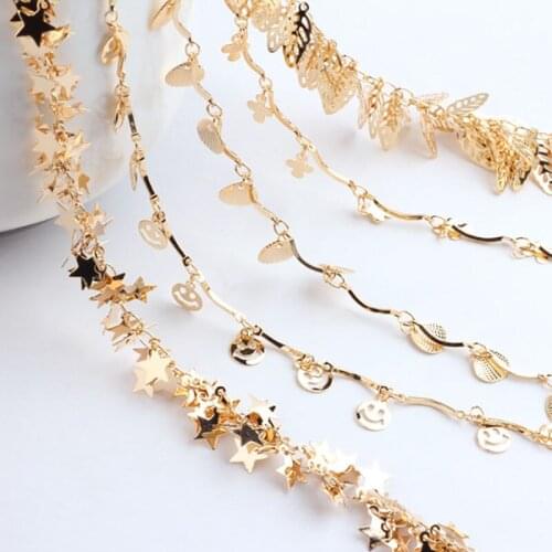 1meter Diy Accessories Copperplated Real Gold Smiley Heart Five-pointed Star Chain Handmade Necklace Bracelet Earring Material